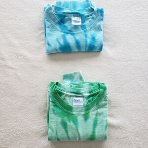 Long Sleeve Tie-Dye Shirts - Blue and Green